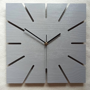 Gray Wood Clock, Square Clock, Minimalist Clock, Modern Clock, 11,81'' (30cm), Gray Wall Clock, Modern Wall Clock