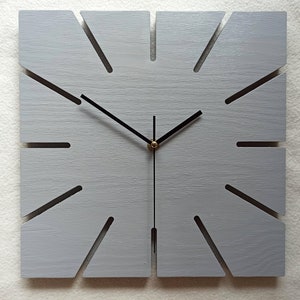 Gray Wood Clock, Square Clock, Minimalist Clock, Modern Clock, 11,81&#39;&#39; (30cm), Gray Wall Clock, Modern Wall Clock