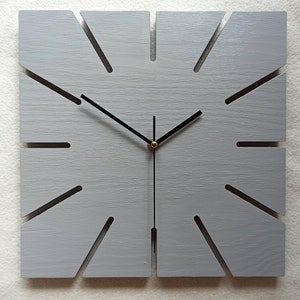 Gray Wood Clock, Square Clock, Minimalist Clock, Modern Clock, 11,81'' (30cm), Gray Wall Clock, Modern Wall Clock