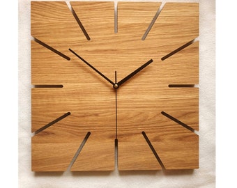 Square OAK Clock, Warm Wood Clock, 14'' 36cm, Resin Wooden clock, Modern clock, Minimalist Clock, Silent clock, Naturdeco