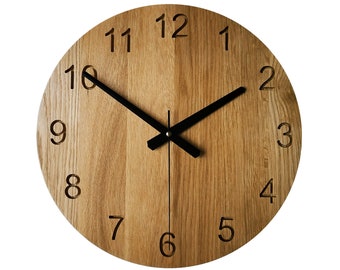 Oak Resin Wood Clock, 14'' 36cm, Minimalist Clock, Modern Clock, Large Wall Clock, Numbers Clock, Wooden Wall Clock, Modern Wall Clock