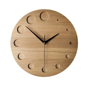 Minimalist Wooden Wall Clock, Modern Clock, 11&#39;&#39; 28cm, Engraving clock, SIlent Clock, Home and Office Decor, Oval Engraved Clock, Naturdeco