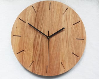 Minimalist Oak Wood Clock, 36cm, Silent Modern Wall Decor