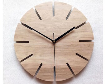 Reloj de pared de madera de roble: 11,8'' Diseño moderno silencioso