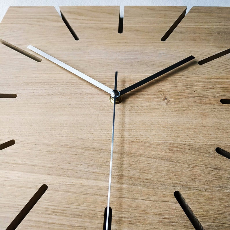 Square OAK Clock, 14'' 36cm, Wooden Wall Clock, Modern clock,Minimalist Clock, Silent clock, Naturdeco image 9