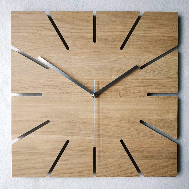 Square OAK Clock, 14'' 36cm, Wooden Wall Clock, Modern clock,Minimalist Clock, Silent clock, Naturdeco image 6