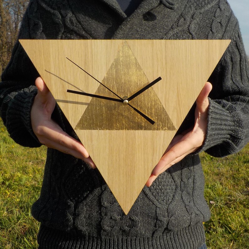 Gold Oak Triangle Wall Clock: Modern Minimalist Decor - Etsy