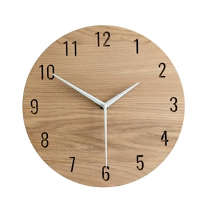 Modern Clock, Natural Oak Wood Clock, Wooden, Wall Clock, Minimalist Clock, 28cm 11'', Silent Clock Mechanism, Handmade, Naturdeco