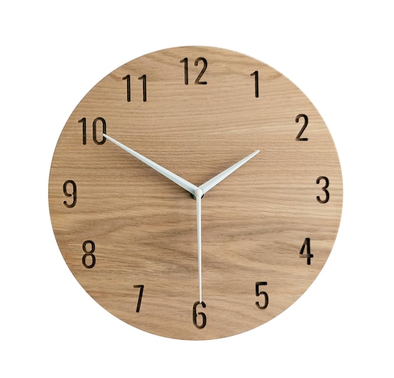 Wereldbol vraag naar Beschrijven Modern Clock Natural Oak Wood Clock Wooden Wall Clock - Etsy