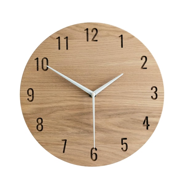 Moderne Uhr, Eichenholz Uhr aus Holz, Wanduhr, Minimalist Uhr, 28cm 11 '', Stilles Uhrwerk, Handgemacht, Naturdeco