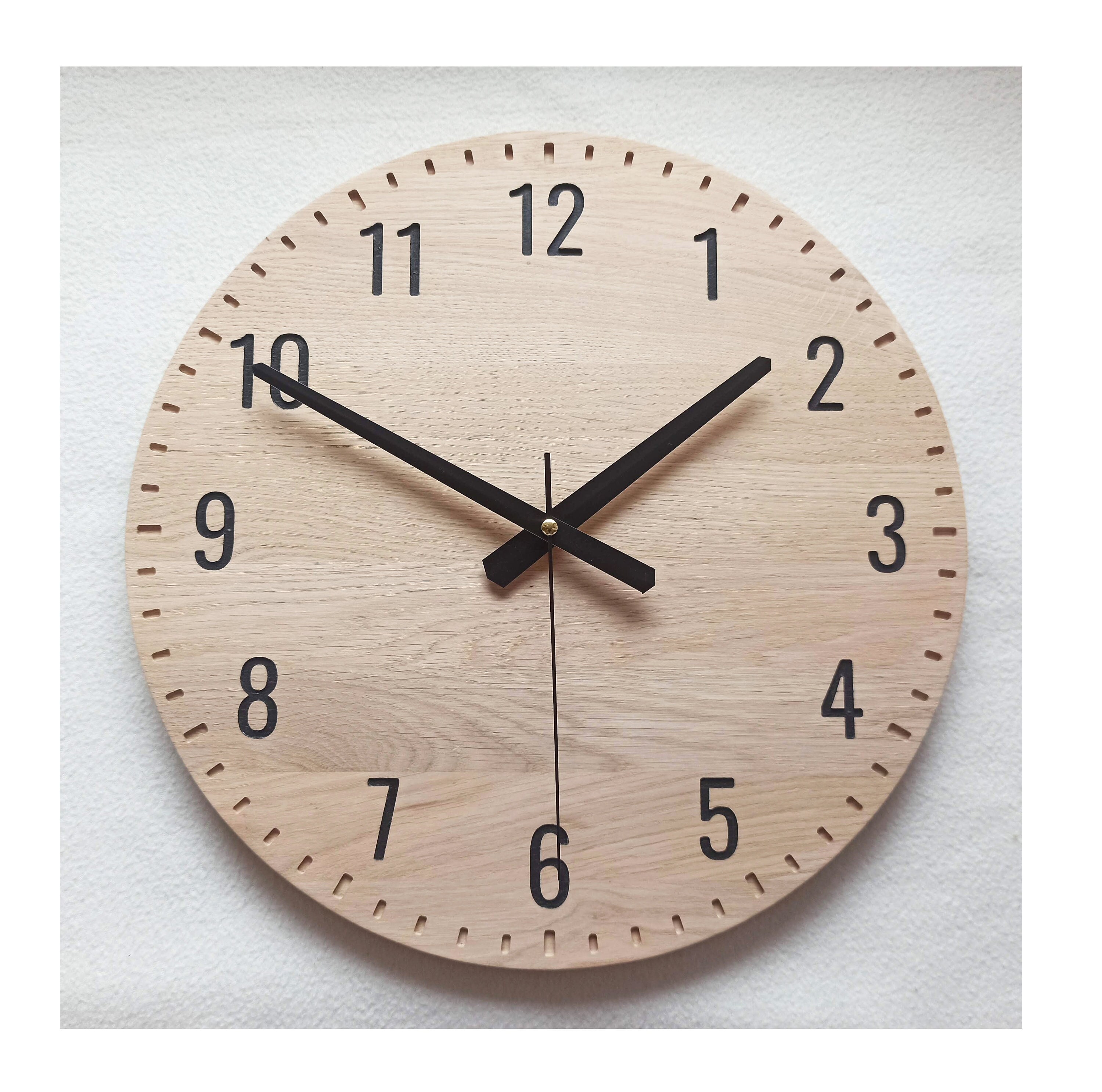 Large Oak Wood Wall Clock: Modern Minimalist Silent Clock (14''/36cm ...