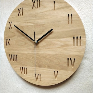 Roman Numeral Clock, Wood Wall Clock, Wall Clock, Minimalist Clock, Silent Clock, Engraving Numbers Clock, Naturdeco image 9