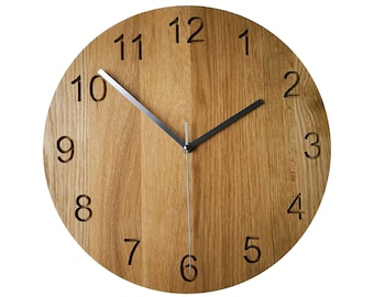 Large Indoor Oak Wood Wall Clock for Modern Home Decor Silent Mechanism