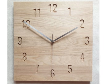 Orologio da parete quadrato in legno di quercia: design minimalista silenzioso 14'', 36 cm