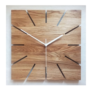 Square Oak Wall Clock: Large Modern Minimalist Silent Clock (14&#39;&#39;/36cm)