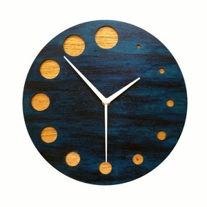 Unique Dark Blue Clock, 11'' 28cm, Wall Art, Handmade Gift, Housewarming Gift, Silent Cloc, Wood Wall Art