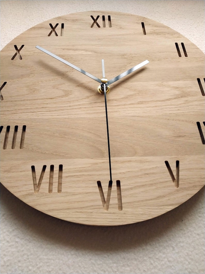 Roman Numeral Clock, Wood Wall Clock, Wall Clock, Minimalist Clock, Silent Clock, Engraving Numbers Clock, Naturdeco image 7