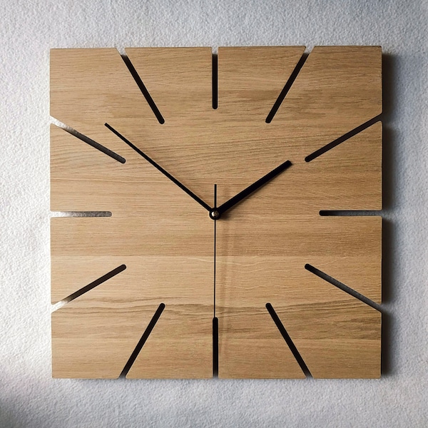 Grande horloge murale carrée, horloge en chêne, 14 po. 36 cm, horloge en bois, horloge moderne, horloge minimaliste, horloge unique, horloge silencieuse, naturdeco