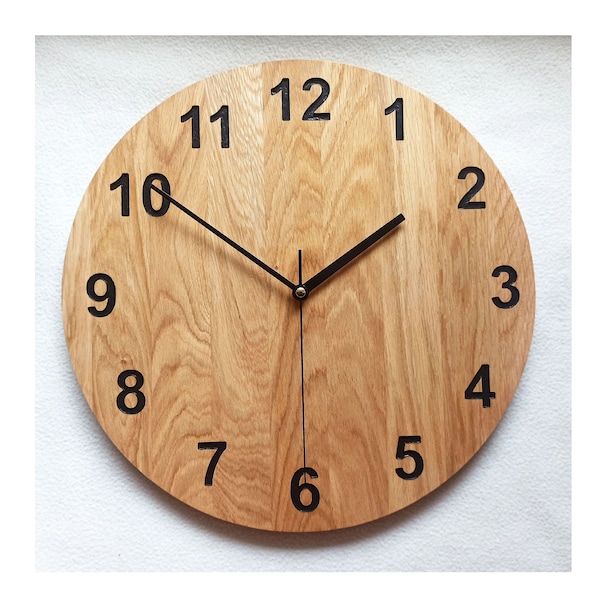 Oak Resin Wood Clock, 14'' 36cm, Minimalist Clock, Modern Clock, Large Wall Clock, Numbers Clock, Wooden Wall Clock, Silent Clock