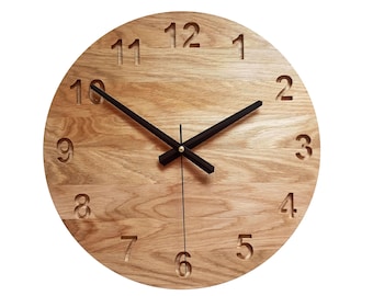 Eichenharz Holz Uhr, 14'' 36cm, Minimalistische Uhr, Moderne Uhr, Große Wanduhr, Zahlen Uhr, Holz Wanduhr, Moderne Wanduhr