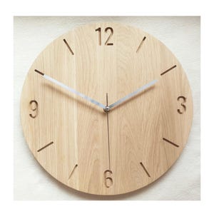 Wooden Wall Clock, 14&#39;&#39; 36cm, Oak Clock, Modern Clock, Silent Clock, Large Clock, Numbers Clock, Minimalist Wall Clock, Naturdeco
