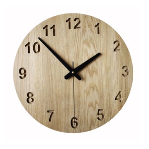 Minimalist Oak Wood Wall Clock: Modern Numbers Clock (14&#39;&#39;/36cm)