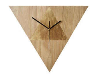 Gold Oak Triangle Wall Clock: Modern Minimalist Decor