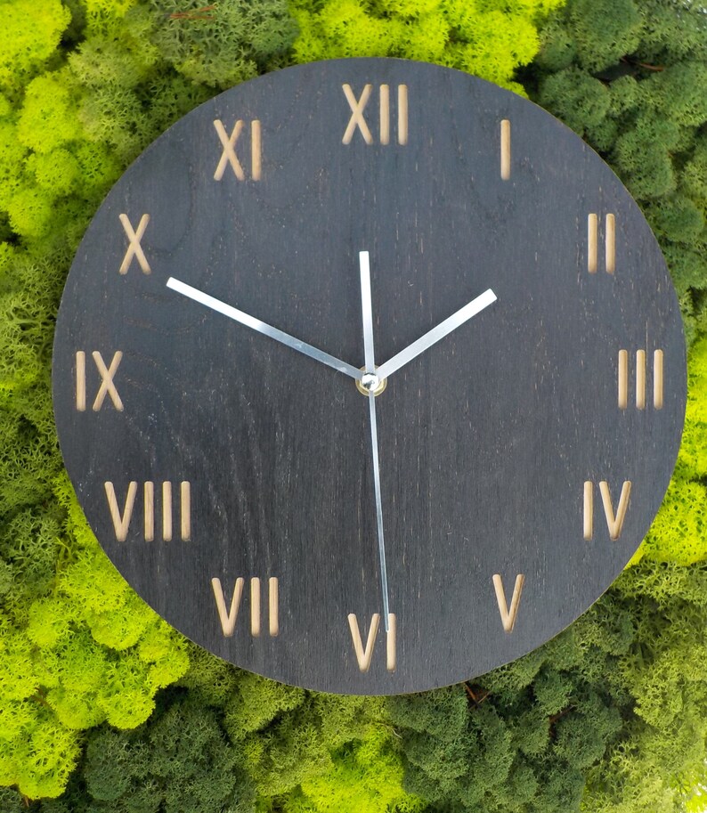 Roman Numbers Clock Natural Oak Wood Clock Wall Clock Large Etsy