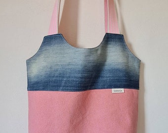 Retro Shopper Basic- Damals.... Jeans & orangerosa- Beuteltasche - Schultertasche - Einkaufstasche - Henkeltasche