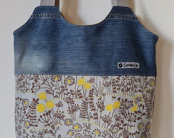 Retro Shopper Basic- Damals.... Jeans & Blumen -  Beuteltasche - Schultertasche - Einkaufstasche - Henkeltasche