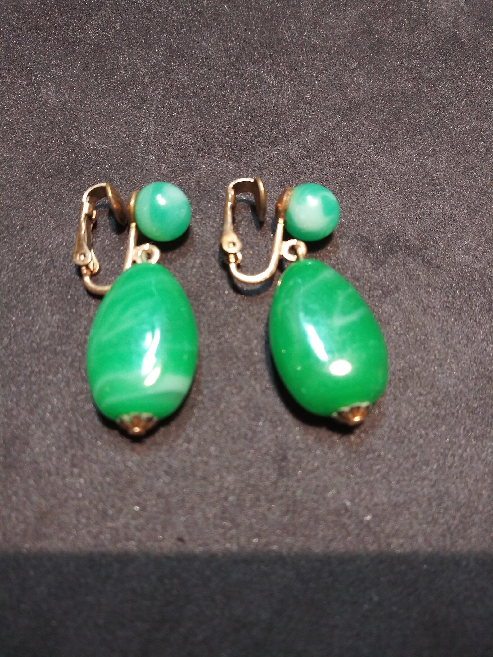 Vintage Signed Newhouse Faux Jade Teardrop Clip on Earrings Etsy