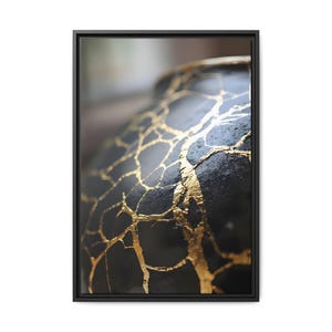 Kintsugi Dark Ceramic Wall Art | Wabi-Sabi Resilience Print | Cracked Pottery with Gold Repair | Japanese Philosophy Decor