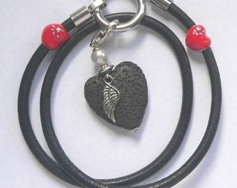 SGH001-1 leather strap-lava Heart Pendant