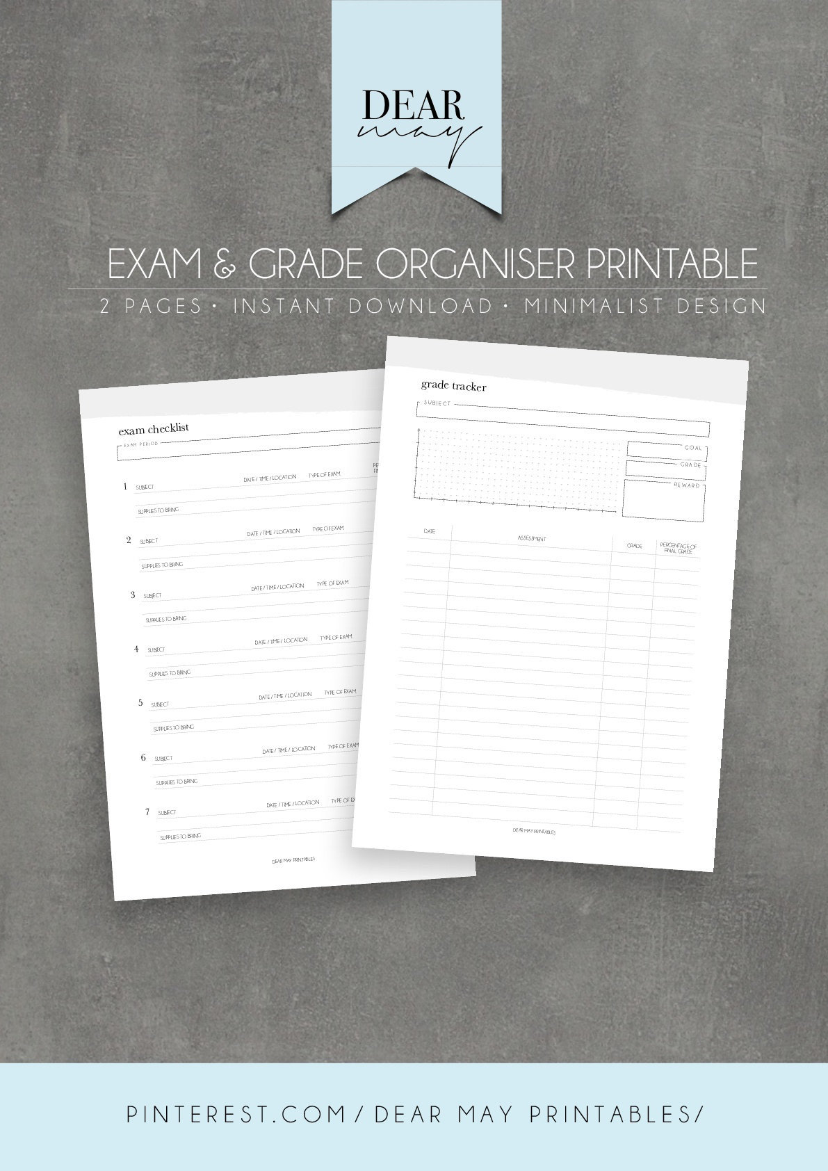 Grade &amp; Exam Organizer Printable Set School College and | Etsy