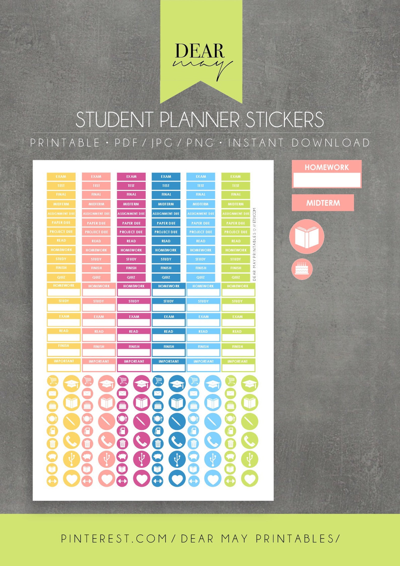 Student Planner Stickers Printable Icon Stickers School | Etsy