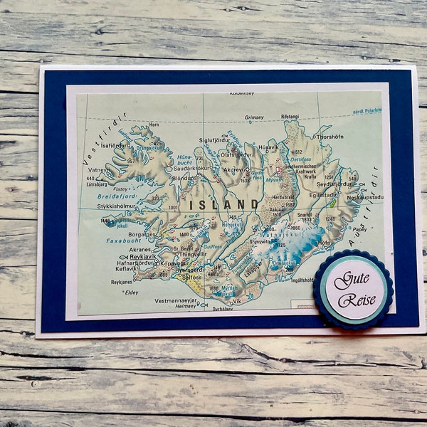 Grußkarte "Gute Reise" (Island), Reisekarte, Reisegutschein