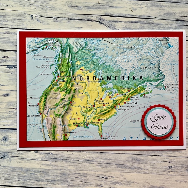 Grußkarte "Gute Reise" (Nordamerika/Kanada), Karte, Glückwunschkarte, Reisekarte, Gutschein, Reisegutschein, Kanada