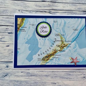 Grußkarte "Gute Reise" (Neuseeland),  Reisekarte , Reisegutschein, Gutschein, Reise, Neuseeland, Wellington, Auckland,