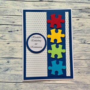Einladungskarte zur  Kommunion mit Puzzleteilen