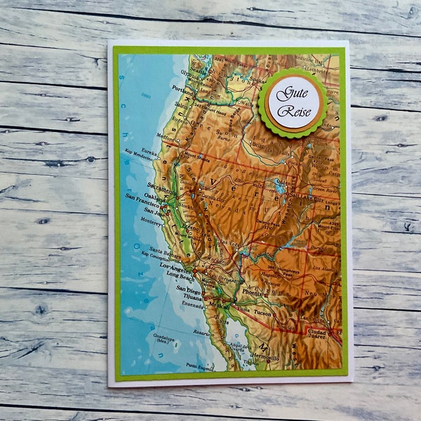 Grußkarte "Gute Reise" (USA/Kalifornien/San Francisco/Los Angeles), Reisekarte, Reisegutschein, Reise, Gute Reise,