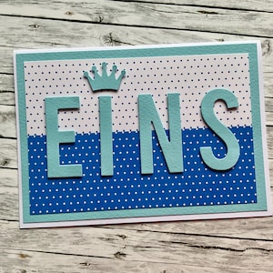 Glückwunschkarte zum Kindergeburtstag, 1. Geburtstag, EINS, Glückwunschkarte zum ersten Geburtstag, Kindergeburtstag,