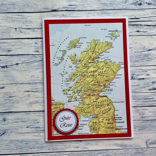 Grußkarte "Gute Reise" (Schottland), Reisekarte, Reisegutschein, Reise, Grüße, Gutschein, Gutschein Reise, Schottland, Glasgow, Edinburgh,