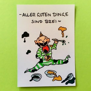 Postkarte „Aller guten Dinge sind Brei“, lustige Postkarte, witzige Postkarte, Spruch, lustiger Spruch, Karte, Baby, Brei, Geburt,
