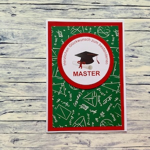 Glückwunschkarte zum Master,  Master, bestandene Prüfung, Prüfung, Masterprüfung, Universitätsabschluss, Examen, Abschlussprüfung,