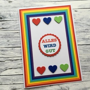Grußkarte „Alles wird gut“, Grußkarte mit Regenbogen
