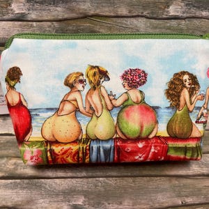 Witziges, maritimes Reißverschlusstäschchen "Strandschönheiten", maritimes Reißverschlusstäschchen, Täschchen mit Frauen,