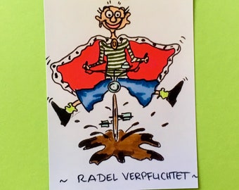 Postkarte „Radel verpflichtet“, lustige Postkarte, witzige Postkarte, Spruch, lustiger Spruch, Karte, Rad, Radfahrer, radeln, Fahrrad,