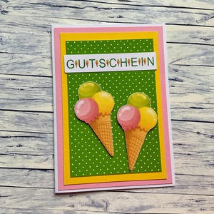 Gutschein „Eis essen“, Gutscheinkarte, Karte Gutschein, Karte mit Gutschein, Eis essen,
