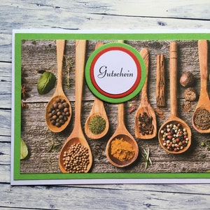 Gutschein “Kochen“, Gutscheinkarte, Karte Gutschein, Karte mit Gutschein, Kochen, Kochkurs