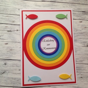 Einladungskarte zur  Kommunion mit Regenbogen,  Kommunion, Einladung, Einladung Kommunion,Kommunion Einladung,Konfirmation Einladungskarten,